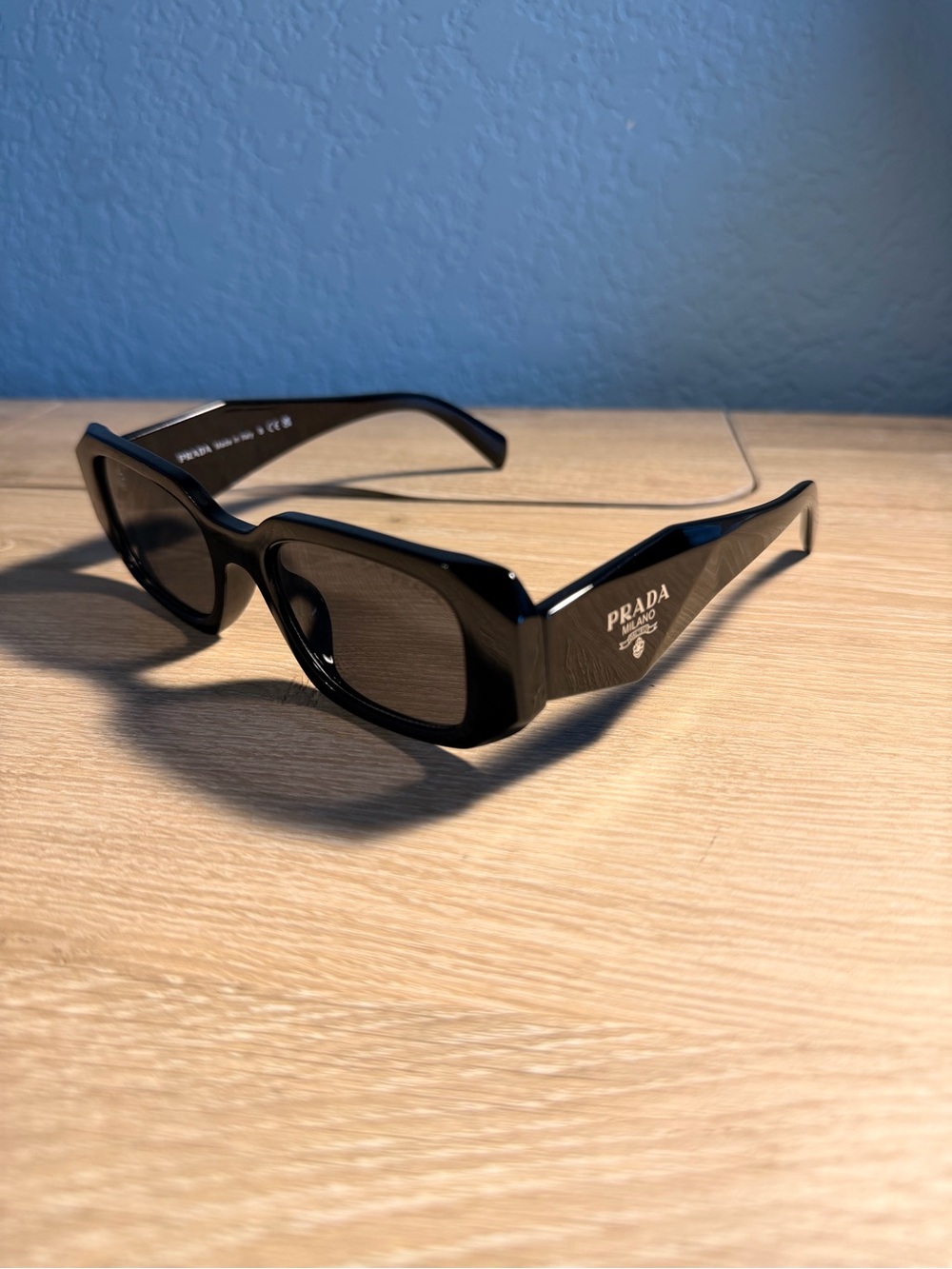 Prada Black Thick-Arm Rectangular Sunglasses for Men